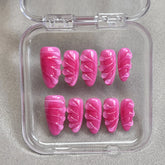 10pcs Handmade Press On Nails Rose Pink 3D Water Drop Designs Fake Nail Patches Glossy Almond Reusable False Nails Salon Art